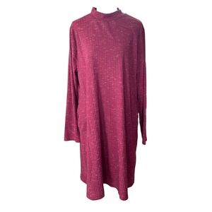 Faded Glory Ribbed Mock Neck Shift Dress Womens XXL Burgundy Minimalist Cozy